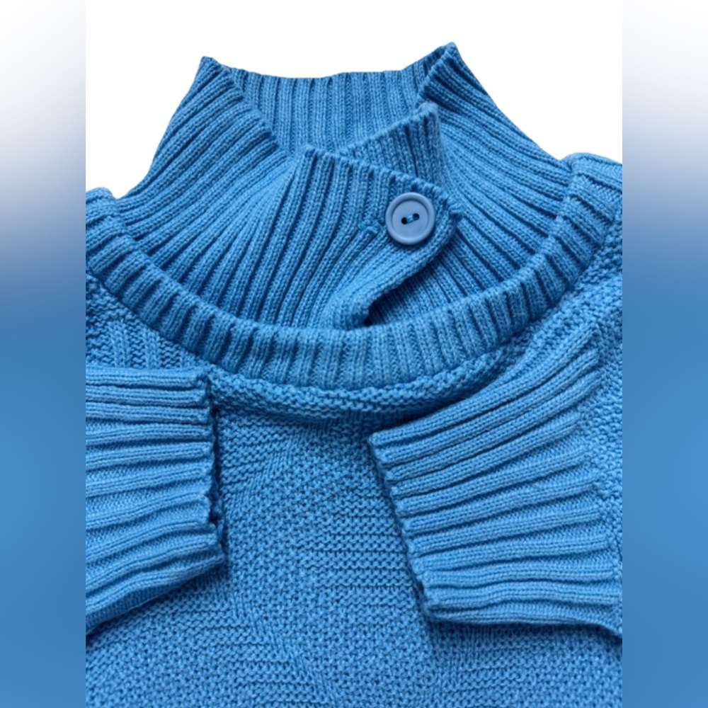 Vintage Keneth Too! Blue Knit Mock Neck Sweater Made in USA M - Picture 6 of 9